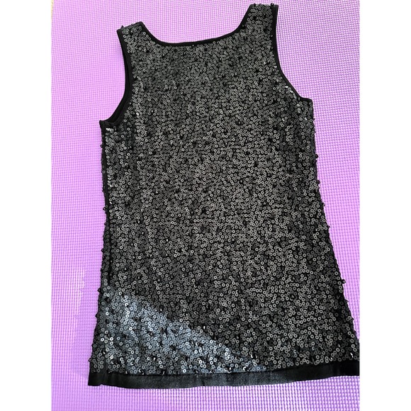 Josie Natori Silk Top Black Sequins XS Silk & Cotton sleeveless round neck NEW - Picture 6 of 6